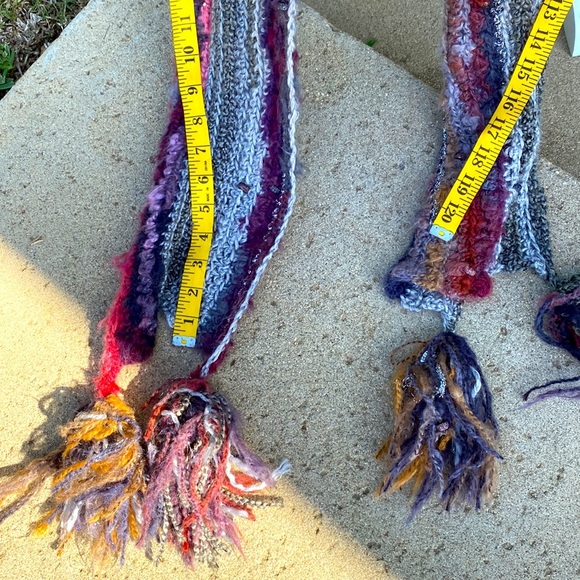 LONG RED GRAY SILVER PURPLE METALLIC SCARF - OVER 3 FEET LONG!!! WARM WI… - Picture 2 of 8